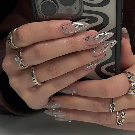 24 PCs Long French Fire Nails with 1 Jelly Gel and 1 Nail File