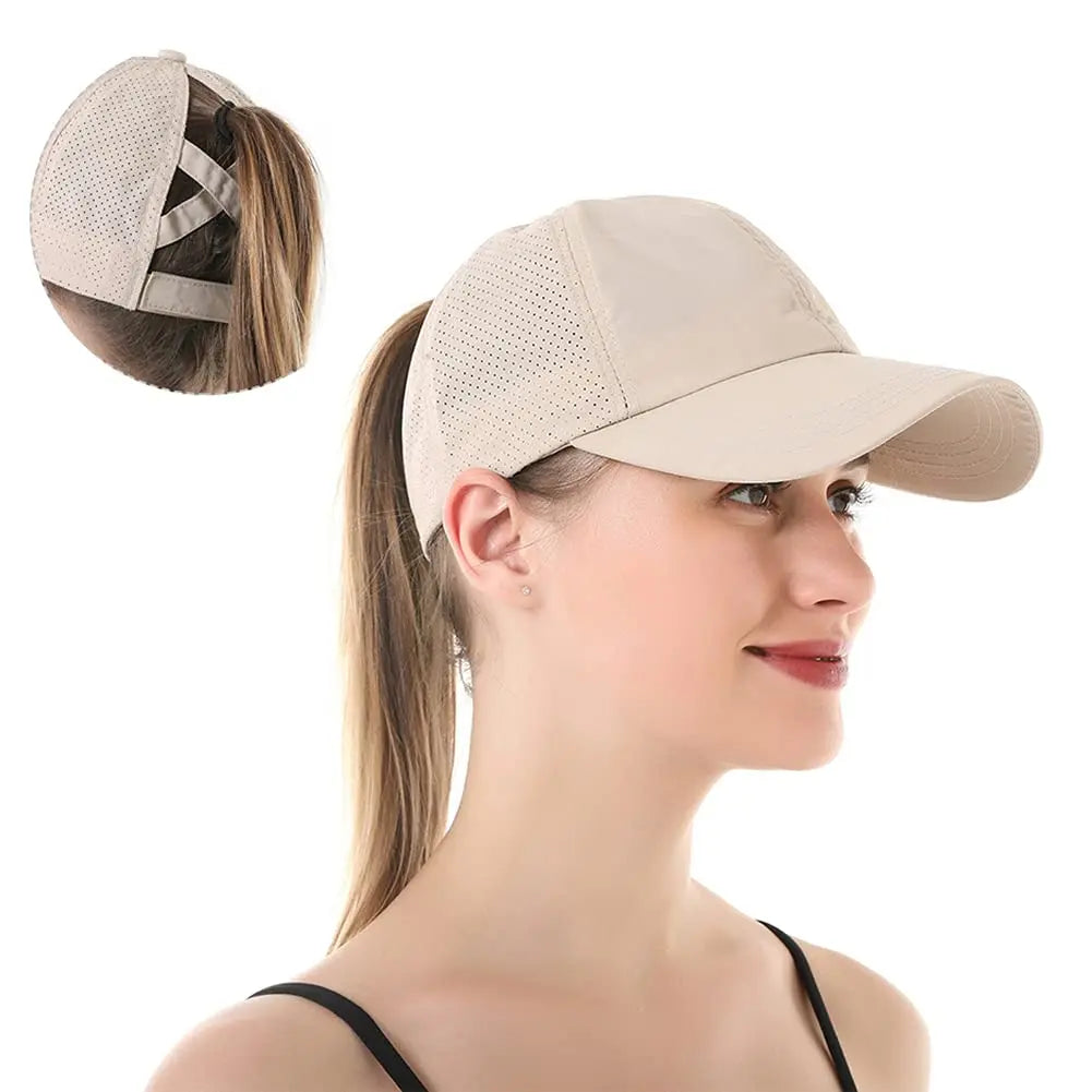 Quick Dry Ponytail Baseball Caps Women Criss Cross Messy Bun Snapback Hat Ponycap Trucker Hats Adjustable Outdoor Sports
