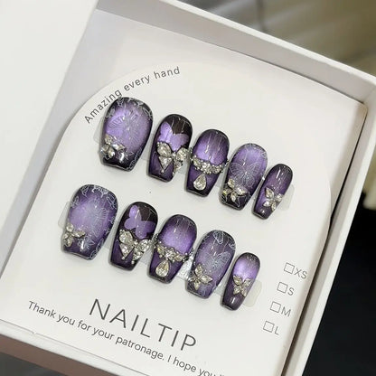 10PCS Summer BrownThe Polka Dot Cat's Eye Short Nail Art Hello Kitty Cute Notes Handmade Acrylic Fake Nail Gift