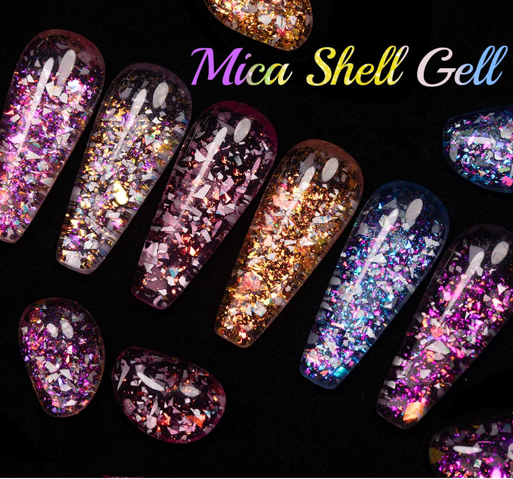 BOZLIN 5ml Sparkling Chameleon Mica Shell Gel Polish Colorful Sequins Manicure Semi Permanent Soak Off Nail Art Gel Varnish