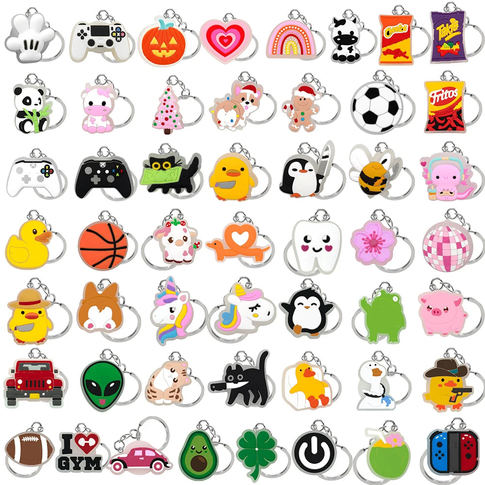1PCS LED Keychains New Arrival Cute Unicorn Joystick Pig Flower Cat Cow Luminous Keyring Accessories for Car Women Men Key Gifts