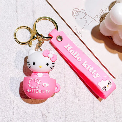 Teacup Key Chain Women Cute Cartoon Hello Kitty Keychain Girl Schoolbag Shoulder Bag Car Keyring Kid Kawaii Gift Festival gifts