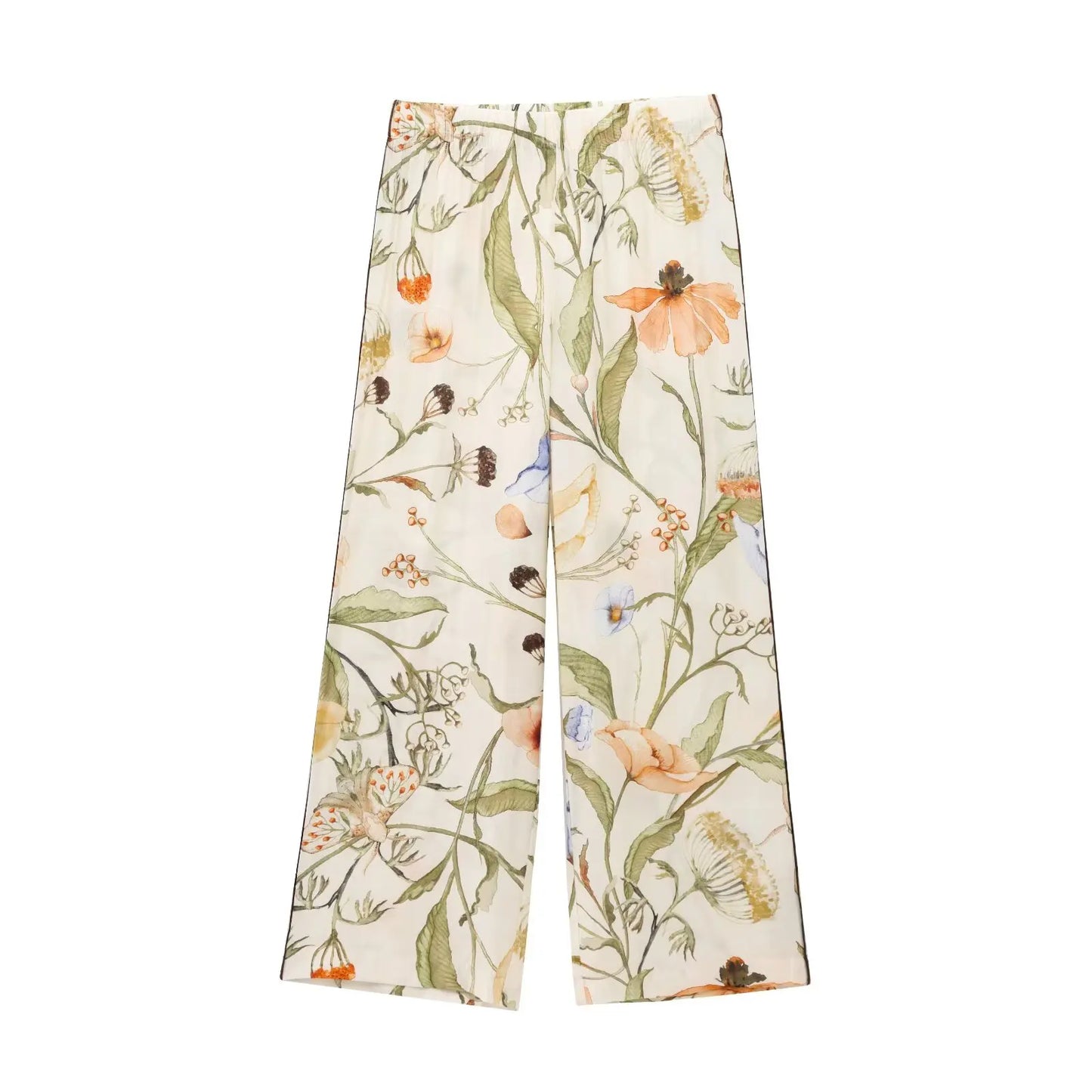TRAF&Women 2025 Summer New Product Fashion Positioning Printed Long sleeved Shirt+Casual Elastic Waist Pants Set Blouses Mujer