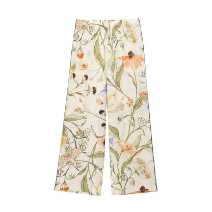 TRAF&Women 2025 Summer New Product Fashion Positioning Printed Long sleeved Shirt+Casual Elastic Waist Pants Set Blouses Mujer
