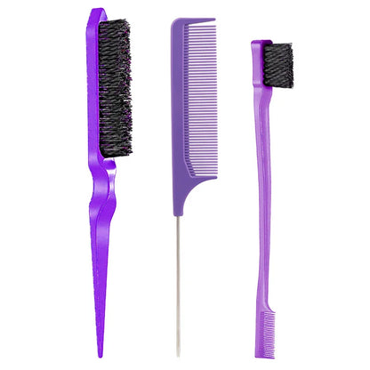 New Three-piece Hair Brush Set Sharp-tail Comb Three-row Hair Comb Steel Needle Mouse Tail Comb Toothbrush Eyebrow Brush Tool
