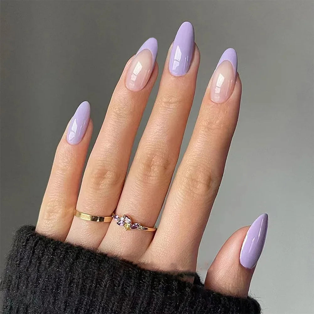 24Pcs Solid Nude Color Fake Nails with Jelly Glue Short Almond Press on False Nails Wearable Oval Finished Full Cover Nail Tips