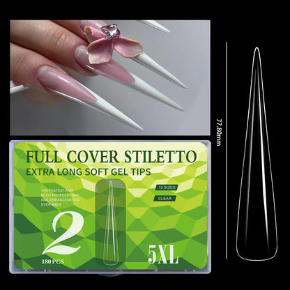 5XL Soft Gel Tips Press On Nails Acrylic Half/Full Cover Fake Nails 180pcs Stiletto Coffin Ballet DIY Extension Nail Supplies