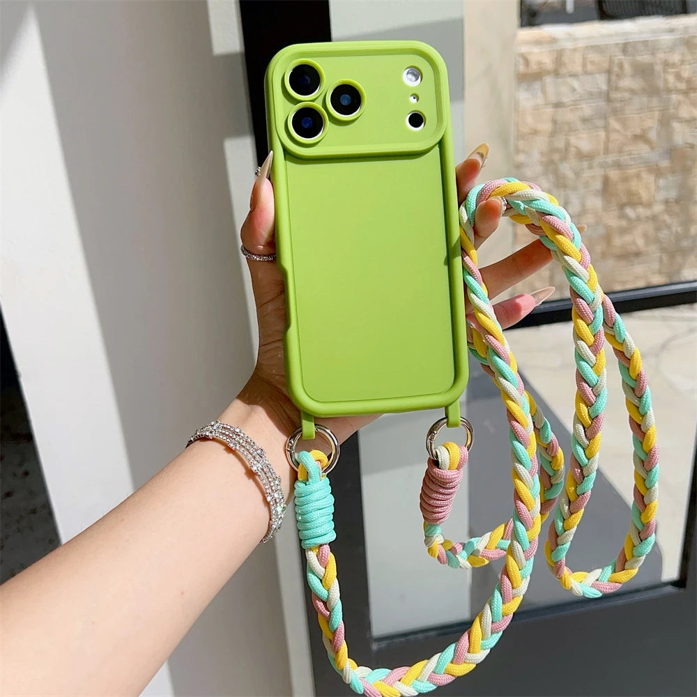 Crossbody Cord Rope Lanyard Necklace Case For iPhone 17 16 14 11 12 13 15 Pro Max Plus Air XS XR Shockproof Soft Silicone Cover