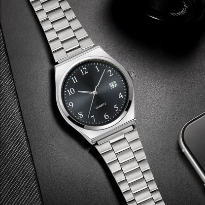 LUCKY FOX - Stylish & Minimalist Stainless Steel Wristwatch with Black Dial - Precise Timekeeping for Everyday