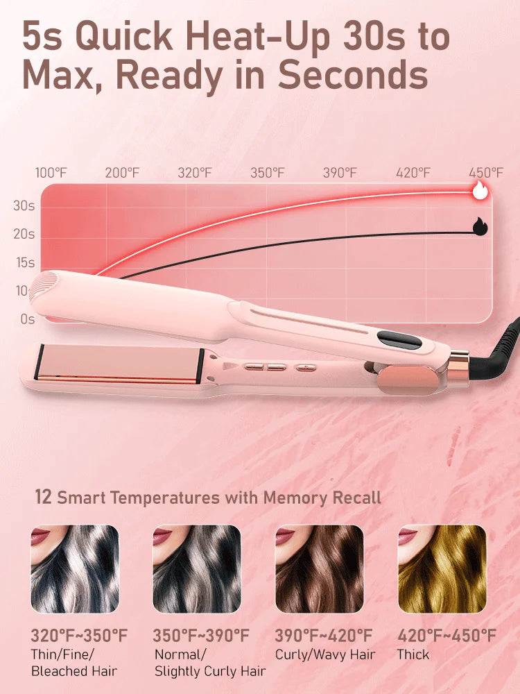 2-in-1 straightener, high-quality flat iron, heated comb, wide efficient professional straightener and curling styling tools