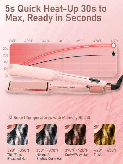 2-in-1 straightener, high-quality flat iron, heated comb, wide efficient professional straightener and curling styling tools