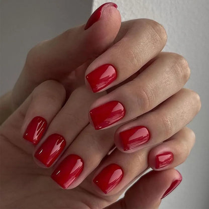 24Pcs Solid Color Press on Nails Short Square Round Fake Nail Glossy Dark Nail Art Wearable Detachable Autumn Winter False Nails