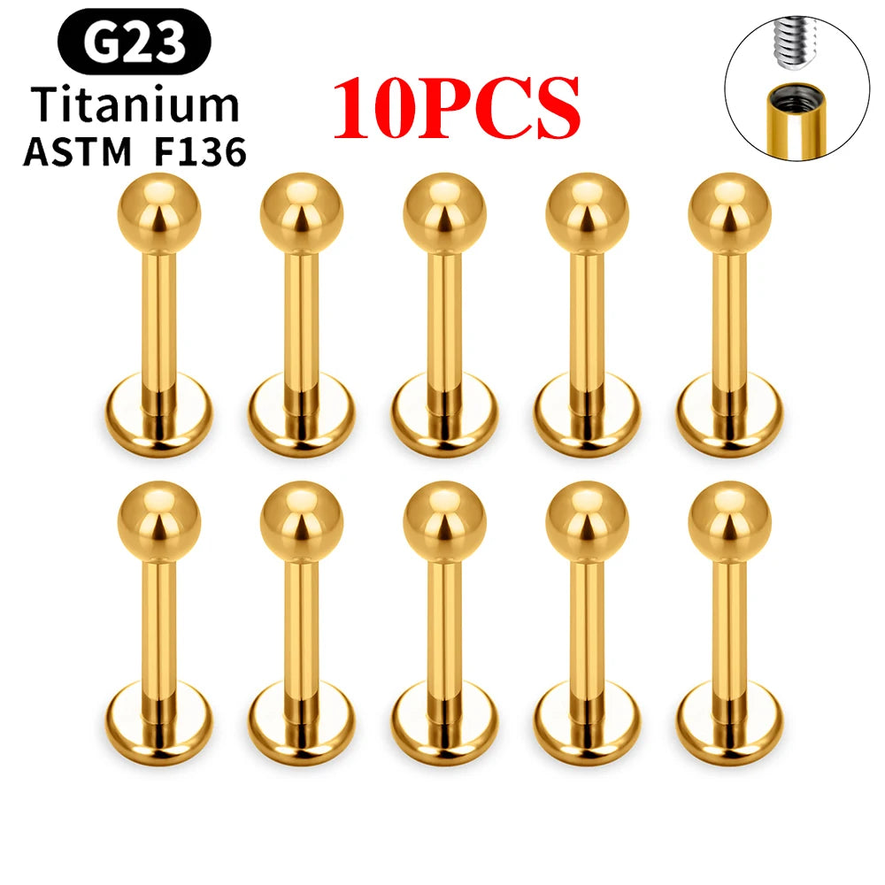 10/50PCS G23 Ttianium Piercing Labret Lip Stud Ring CZ 16G Internal Thread Stud Earring Ear Tragus Cartilage Helix Daith Jewelry