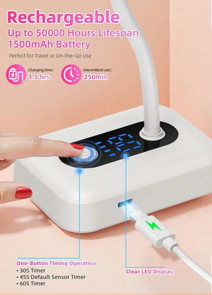 36W Rechargeable UV LED Nail Lamp Cordless 12LEDS Nail Dryer 360° Bendable Fast Drying Nail Manicure Polish Glue Gel Curing Lamp
