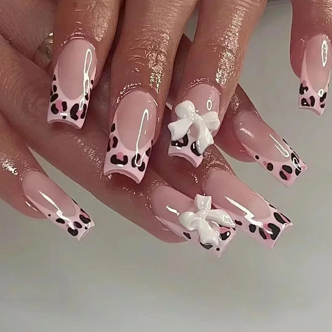 24pcs Red Rose Fake Nails Long Flower Ballet Press on Nails Design French False Nail Full Cover Wearable Fake Nail Tips Art