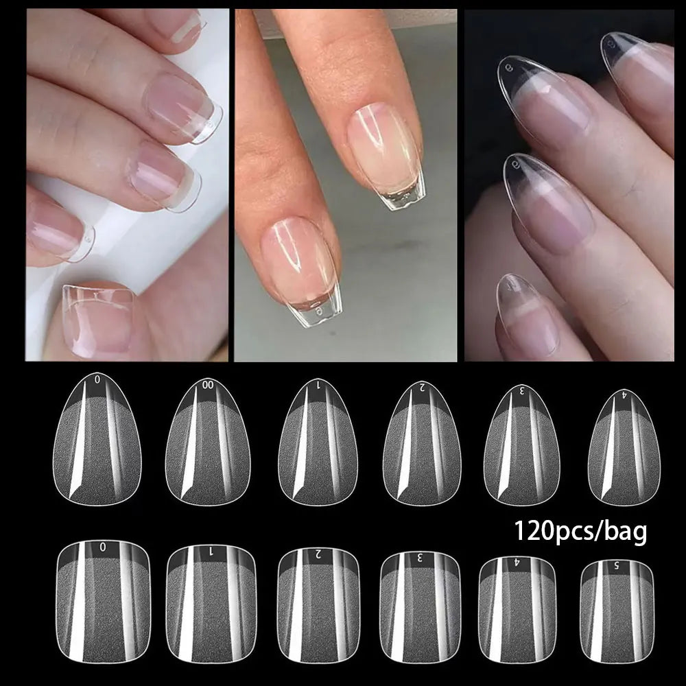 120Pcs Almond False Nail Tips Extension System Soft Gel Stiletto Square Oval French Fake Nail Extension Tips Press On Nail Tips