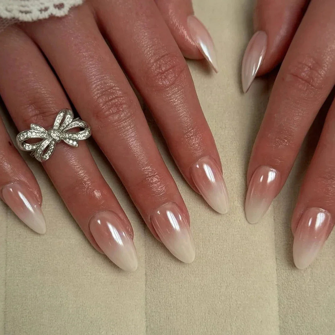 Silver Glitter Powder White Simple Red Lips Gold Almond Fake Nails Art False Nails Charms Tip Punk Press on Nails Manicure Tools