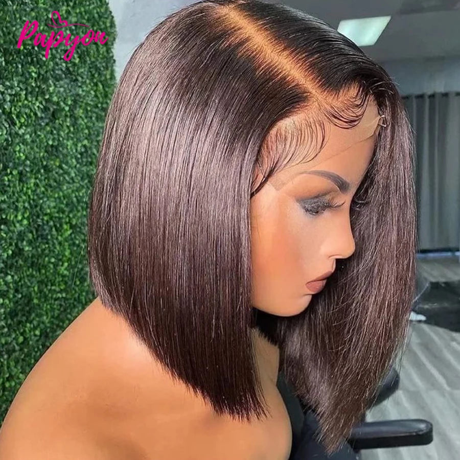 13x6 Straight Lace Frontal Brazilian Human Hair Short Bob Wig For Women Straight Transparent Lace Front Bob Wigs 8-14Inch