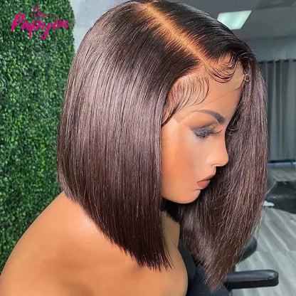 13x6 Straight Lace Frontal Brazilian Human Hair Short Bob Wig For Women Straight Transparent Lace Front Bob Wigs 8-14Inch