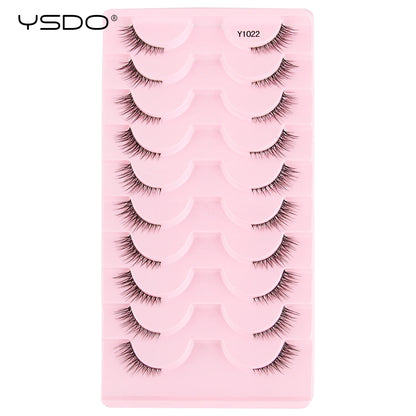 YSDO Natural Mink Eyelashes 3/6/10 Pairs Wispy Faux 3D Mink Lashes Short Fluffy Half False Eyelash Makeup Tools Cat Eye Lashes