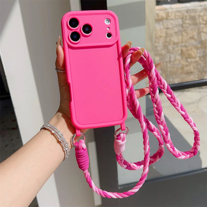 Crossbody Cord Rope Lanyard Necklace Case For iPhone 17 16 14 11 12 13 15 Pro Max Plus Air XS XR Shockproof Soft Silicone Cover