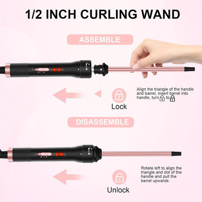 Professional 1/2 Inch Curling Iron,Curling Iron Wand with 2 Temperature, Include Heat Protective Glove & 2 Clips ﻿