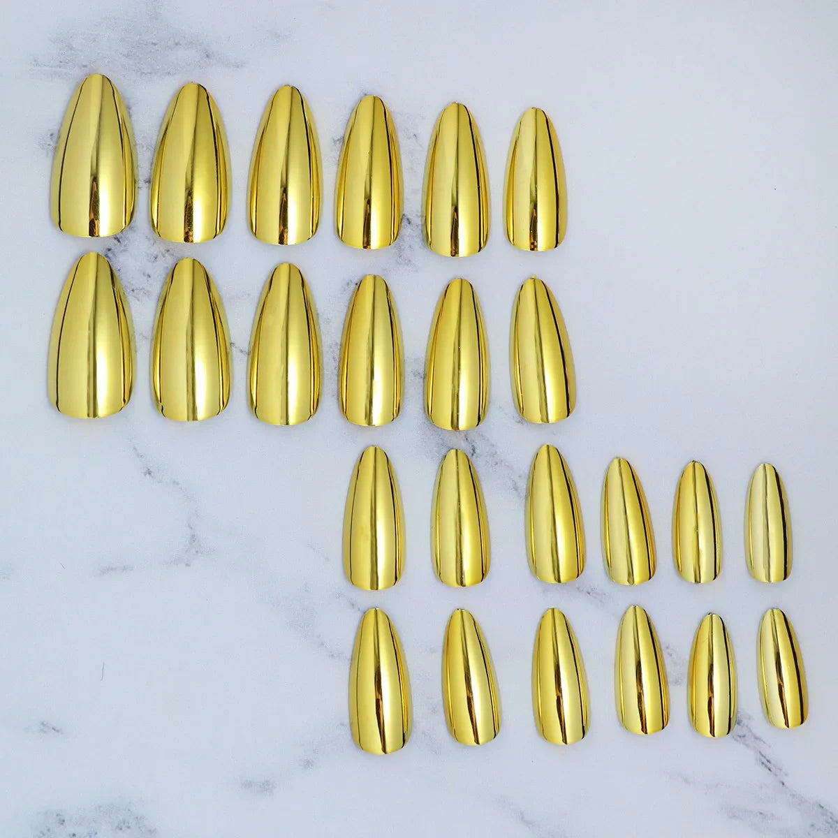 24pc/set Medium almond fake nails metallic mirror red black purple blue golden tips faux ongles y2k press on acylic false nail