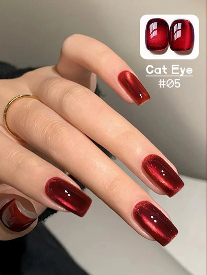 1-6pcs WS New Year Nails Autumn Winter Red Nails Golden Cat Eye Gel Nail Polish 2025 Y2K Nails Flash Whitening Popular Nail Art