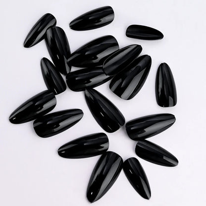 100pcs Black Almond Fake Nail Mid-length Solid Color Artificial Nail Removable Press On Nails Tip Almond Nail Art False Nail