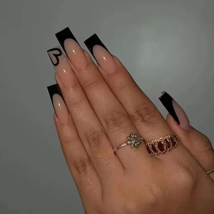 24Pcs Long Square False Nails Simple White French Fake Nails Wearable Ballet Coffin Full Cover Nail Tips Acrylic Press on Nails