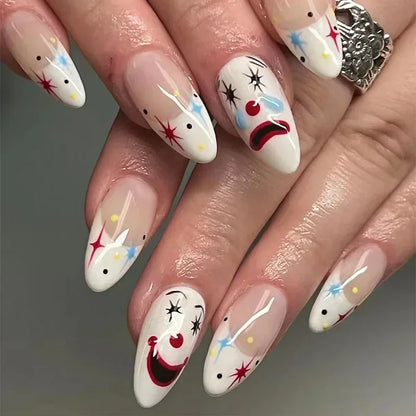 24Pcs French False Nails Almond Fake Nails with Glue Press on White Edge Design Wearable Simple Ins Pink Stiletto Nail Tips