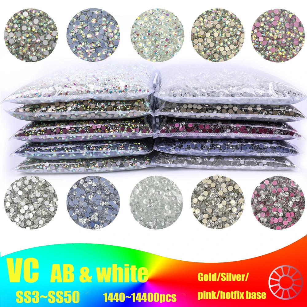 SS3-SS50 Big Bag Glitter Non hotfix FlatBack Wholesale Top Quality Better DMC Crystal AB Glass Strass Iron On Hotfix Rhinestones