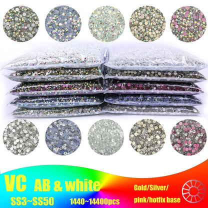SS3-SS50 Big Bag Glitter Non hotfix FlatBack Wholesale Top Quality Better DMC Crystal AB Glass Strass Iron On Hotfix Rhinestones