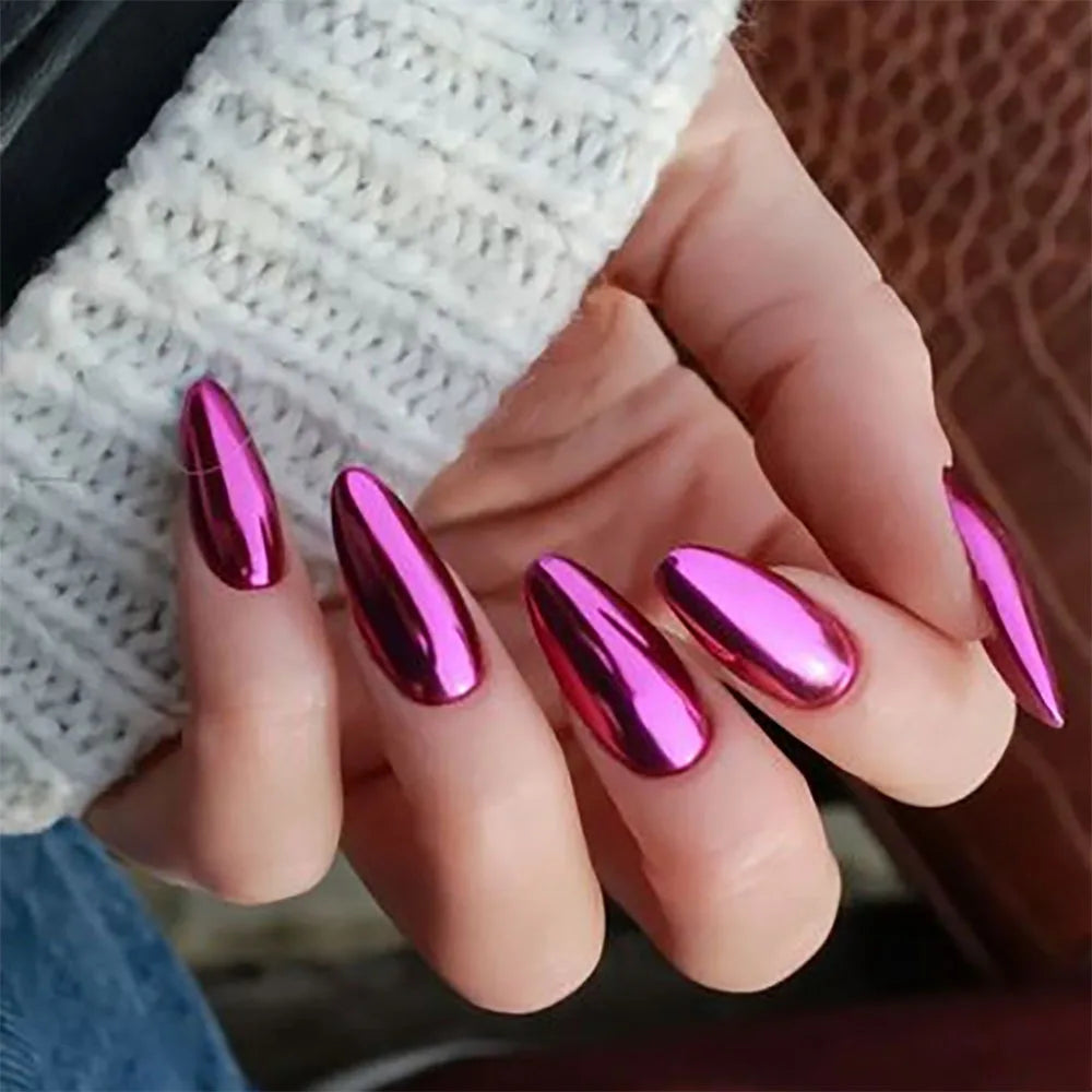 24Pcs Simple Wine Red Fake Nail with Glue Mid-length Almond Press on False Nails Wearable Round Head Oval Full Cover Nail Tips
