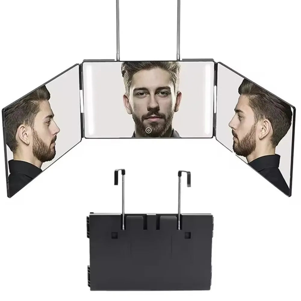 LED Mirror Trifold Self Haircut Mirror With Light Adjustable Height 3 Way Self Haircut Mirror Hd Glass 3 Way Mirror LED Lights