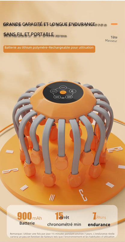 20Massage Heads Orange Scalp Head Massager Red Light Vibrator Octopus Scratcher For Relaxation Stress Migraine
