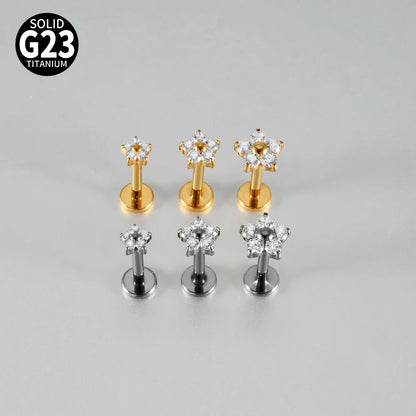 1/5PCS F-136 Implant Titanium Different Size Flower Zirconia Labret 16G Internal Threaded Cartilage Helix Lobe Earring Piercing
