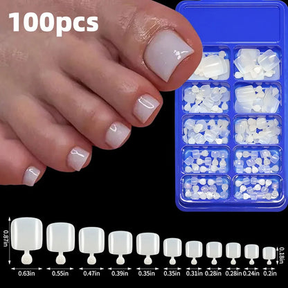 120pcs/Box French Tip Press-On Toenails Pink Color System Square Shape Foot Nails Short Length Glossy Finish False Toe Nails Set