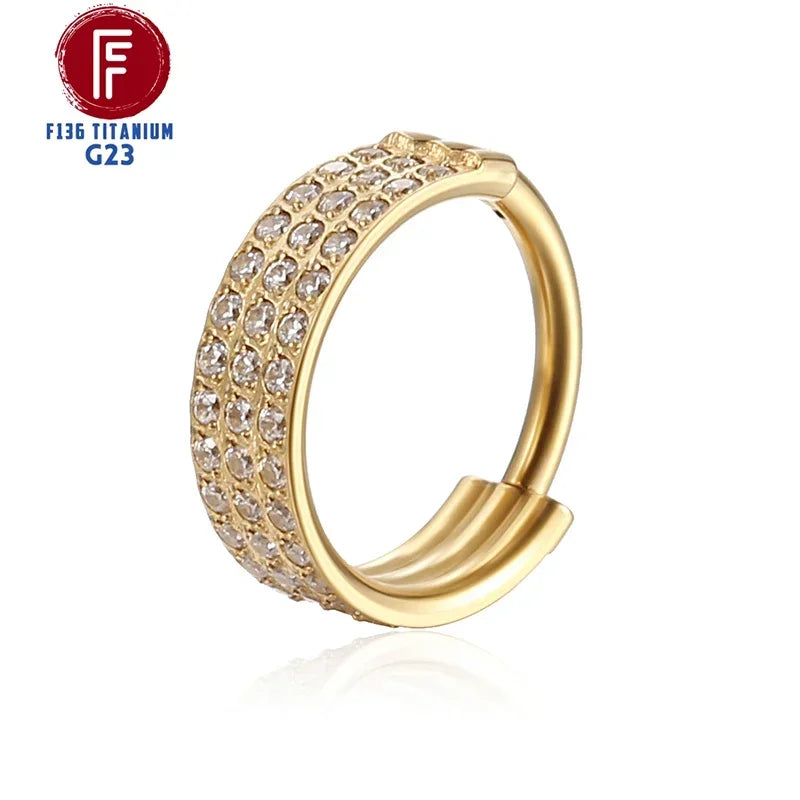 G23 Titanium Daith Cartilage Earrings 16G Helix Nose Septum Piercing Conch Hinged Clicker Body Jewelry Ear Ring Zircon Wholesale