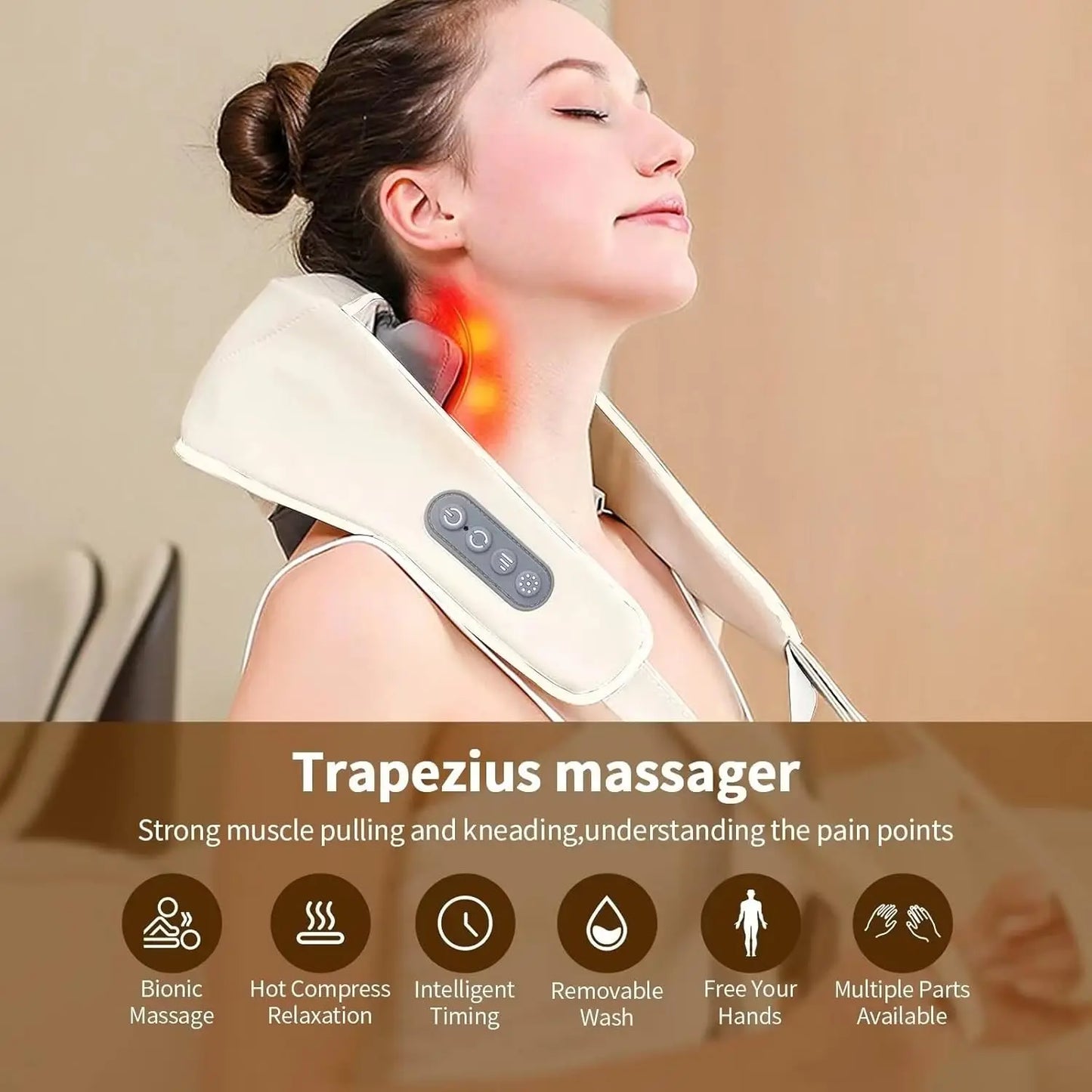 20W Brushless Motor Neck And Shoulder Massager Wireless Shoulder And Back Kneading Massage Shawl Neck masajeador