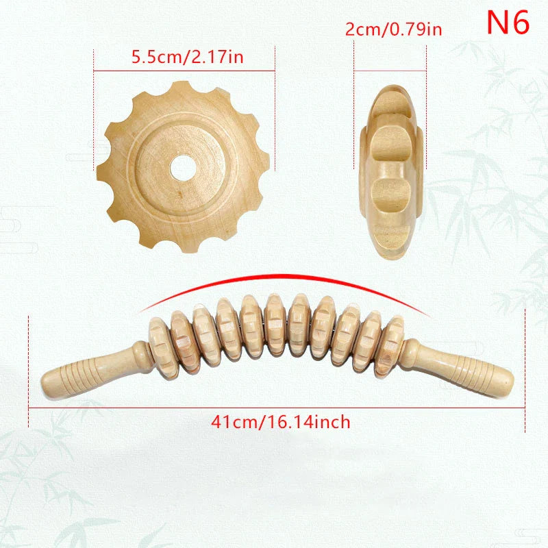 Natural Curved Wooden Massage Roller for Waist and Back, Multi-Functional Body Roller for Cellulite Reduction & Muscle Tension