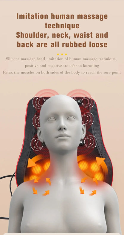 Electric Shiatsu Head Neck Cervical Ttraction Body Massager Car Back Pillow with Heating Vibrating Massage Device