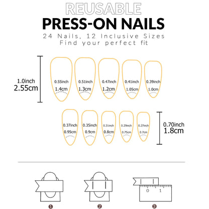 24PCS- white almond fake nails, red love pattern decoration, exquisite elegance, fashion generous, suitable for dating, dinner,