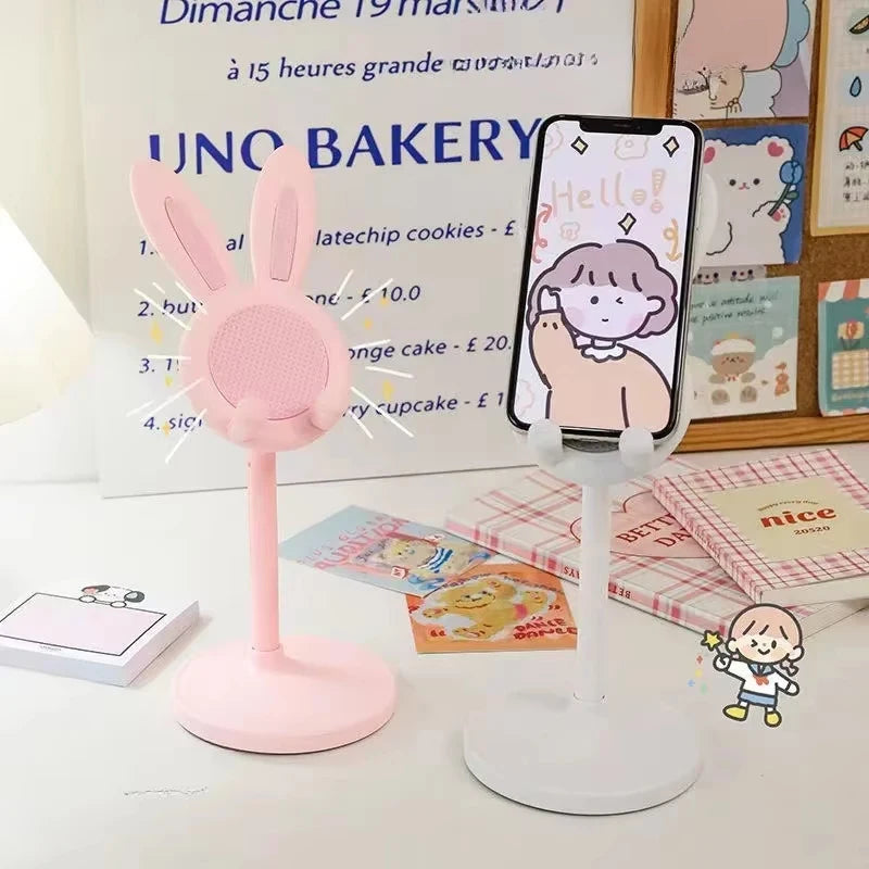 Retractable Pink Lovely Rabbit Mobile Phone Holder Stand For iPhone Samsung Adjustable Mobile Phone Holder Stand Tablets Bracket