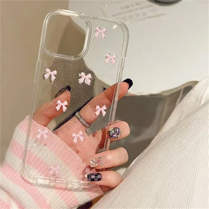 Cute 3D Bowknot Glitter Case For iPhone 17 Air 16 15 13 11 Pro Max 14 Plus 12 X XS XR 2025 Korean Girl Epoxy Clear Shell
