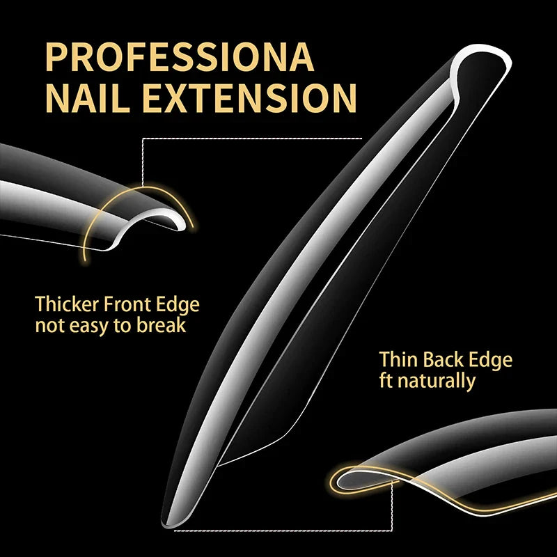 Luxury Acrylic False Nail Tips Almond Coffin Full Cover Super Clear Square Artificial Extension Soft Gel Tip Salon Manicure Tool