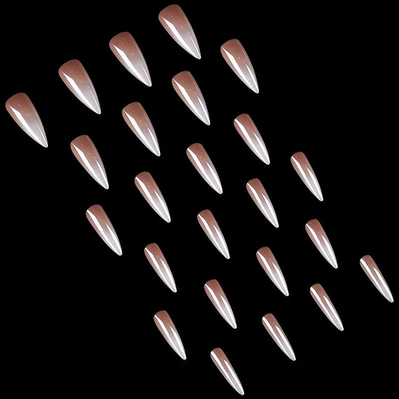 24Pcs White Gradient Press on False Nails Acrylic Stiletto Almond Fake Nail Wearable Solid Color Simple Full Cover Manicure Tips