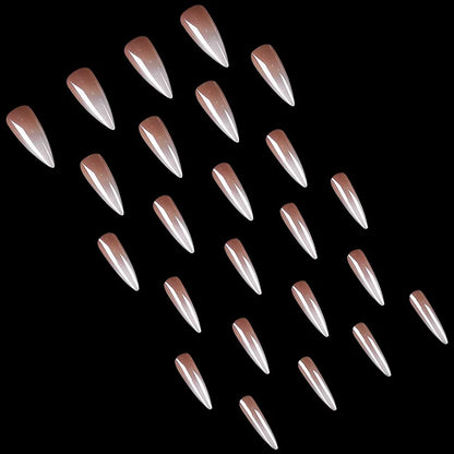 24Pcs White Gradient Press on False Nails Acrylic Stiletto Almond Fake Nail Wearable Solid Color Simple Full Cover Manicure Tips