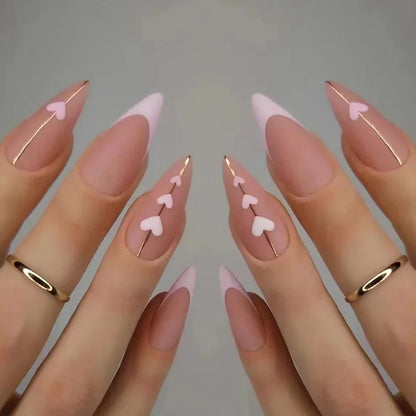 24Pcs Almond False Nails with Leopard Print Designs Long Stiletto French Press on Nails Wearable Spike Full Cover Fake Nail Tips