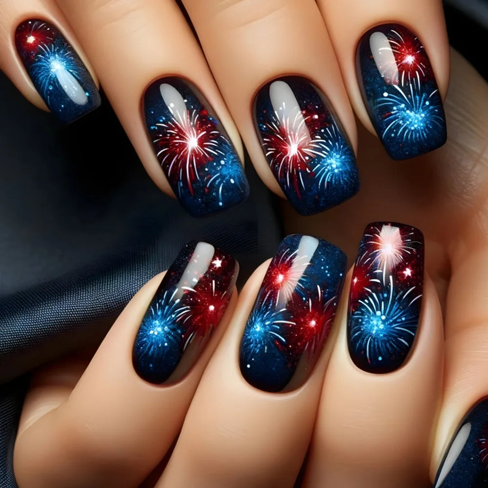 24Pcs Ladder-shaped Ballet False Nails with Glue Stripe Floral Nail Art Ombre French Press on Acrylic Nail Tips for Spice Girls